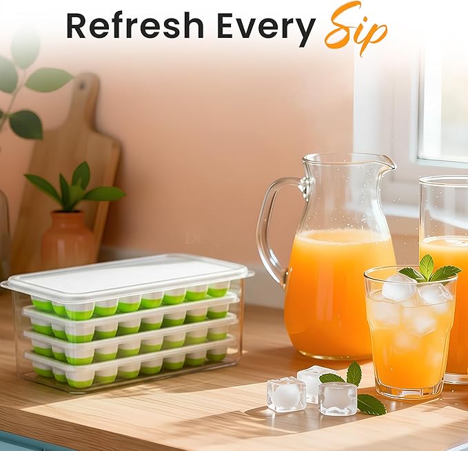 Durable Silicone Ice Cube Tray Set – Versatile Ice Tray, Stackable Ice Trays for Freezer with Lids, Flexible Ice Cube Trays for Freezer for Easy-Release Cubes