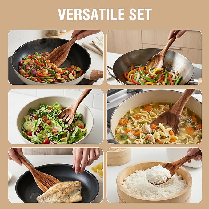 DEBETOOL 6-Piece Acacia Cooking Utensils- Natural Wooden Cooking Spoons for Non-stick & Heat Resistant, Premium Kitchen Wooden Spoon Set for Gift - Image 6