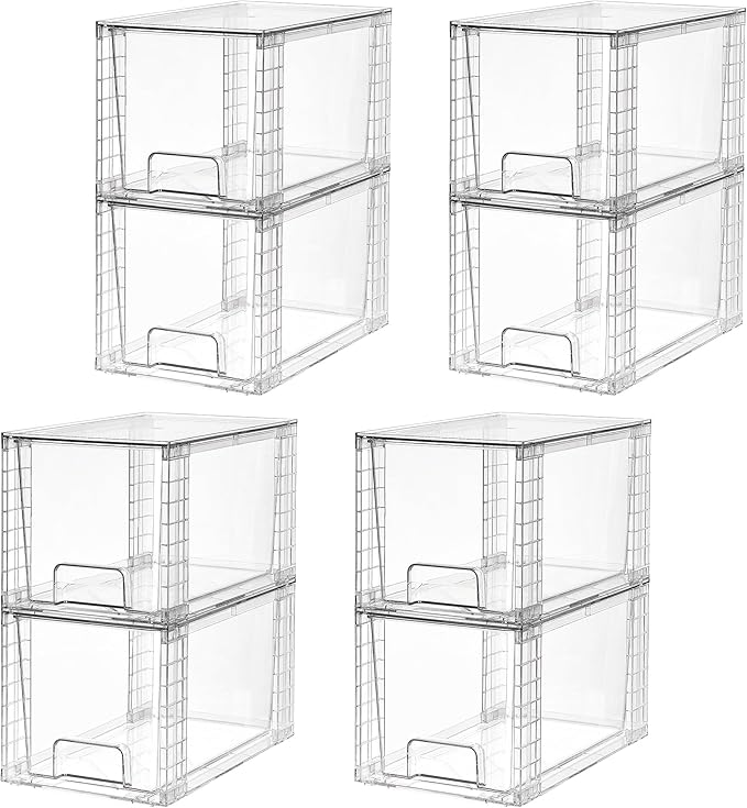 Vtopmart 8 Pack Large Stackable Storage Drawers,Clear Acrylic Drawer Organizers with Handles, Easily Assemble for Fridge, Bathroom,Kitchen Undersink,Cabinet,Pantry Organization and Storage by Vtopmart