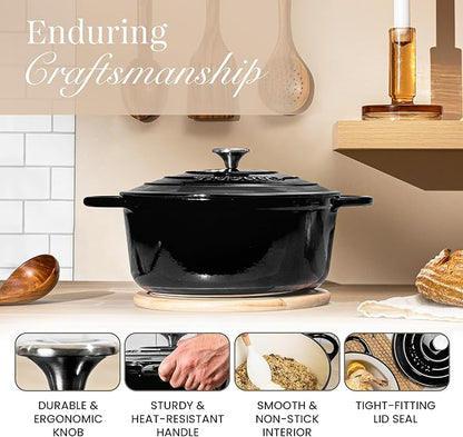 Cast Iron Dutch Oven with Lid – Non-Stick Ovenproof Enamelled Casserole Pot – Sturdy Dutch Oven Cookware – Black, 7.3-Quart, 30cm – by Nuovva - Image 7