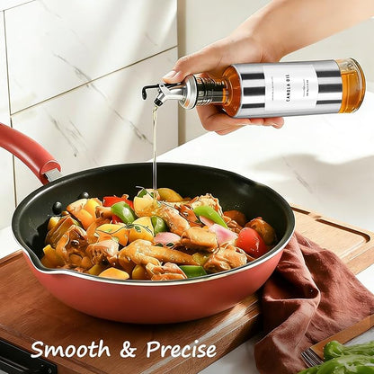 Olive Oil Dispenser Bottles for Kitchen with Bamboo Tray, Oil and Vinegar Dispenser Set, Stainless Steel Glass Dispensers for Kitchen, Dispenser Bottle of 300ml - Set of 2 - Image 3