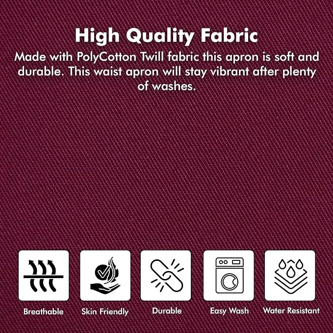 Dreamology Waitress Apron,Aprons for Women With Pockets,Server Aprons with 3 pockets,Waiter Apron For Men and Women,Gardening and Waist Apron,Server Aprons Women - Maroon Waist Apron (3 Pack)