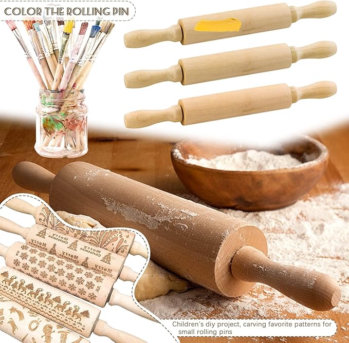 BILLIOTEAM 6 Pack 8 Inch Mini Wood Rolling Pin,Great for Children Kids Girls and Boys,Small Wooden Rollers for Art and Crafting,Baking,Cookie Dough,Cooking,Clay,Play Doh - Image 6