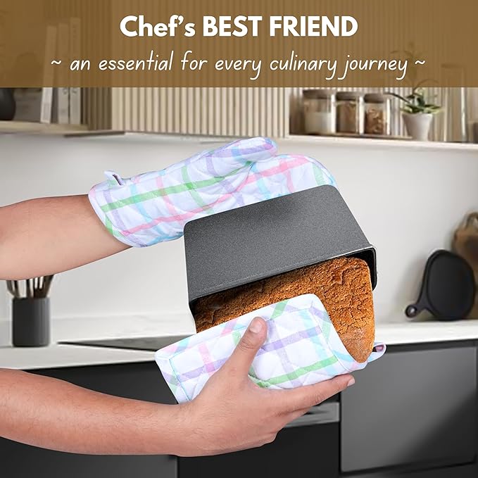 Native Fab 4 Piece Set - 2 Oven Mitts & 2 Potholders, Heat Resistant, 100% Cotton, Quilted Design, Non-Slip Grip, Ideal for Baking, Cooking, BBQ, Kitchen Protection, Multi-Color Checks - Image 2