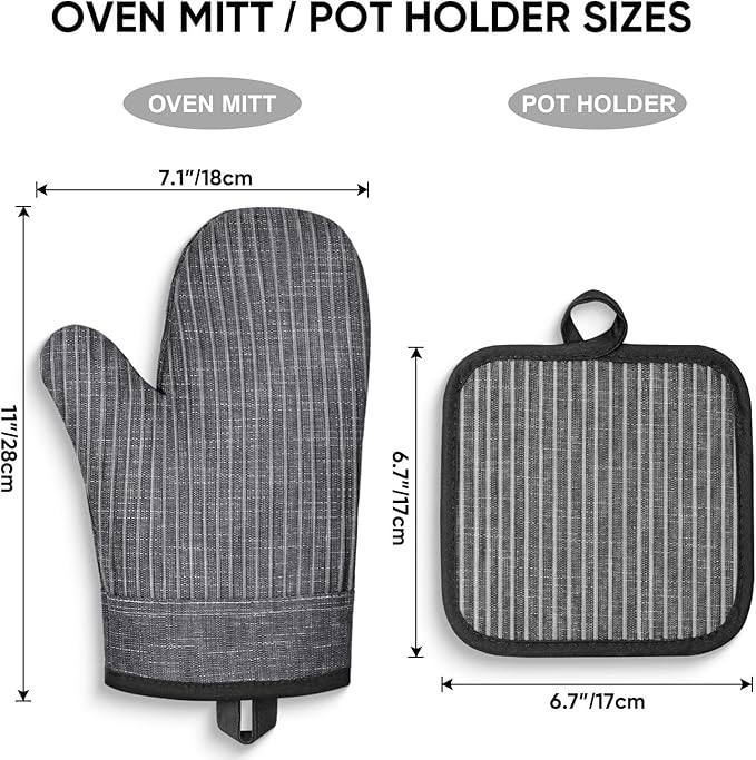Oven Mitts and Pot Holders, Silicone Oven Gloves, 500 F Heat Resistant Oven Mitts Sets, Non-Slip Silicone Textured Grip, Darkgray - Image 7