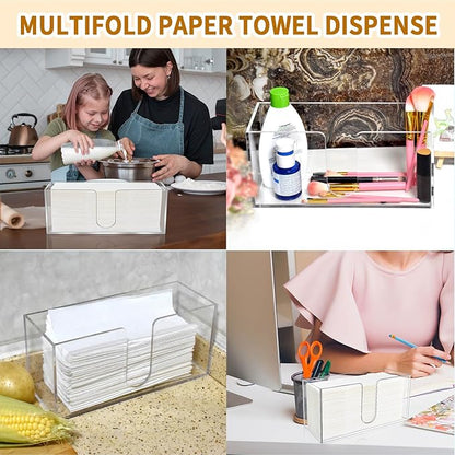 2 Pack Acrylic Paper Towel Holder, Countertop Napkin Dispenser for C-Fold, Multi-Fold & Trifold Paper Towels, 5mm Transparent Acrylic for Kitchen, Bathroom & Restaurant (2)