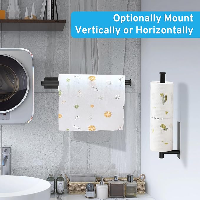 2nd Gen Paper Towel Holder Under Cabinet No Drilling, [More Sturdy] Self Adhesive or Drilling Paper Towel Holder Wall Mount for Kitchen, RV, [Fit Mega Paper Towel Roll] SUS304 Stainless Steel - Image 5