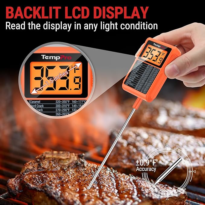 TempPro TP510 Waterproof Digital Candy Thermometer with Pot Clip, 10" Long Probe Instant Read Food Cooking Meat Thermometer for Grilling Smoker BBQ Deep Fry Oil Thermometer(Previously ThermoPro)