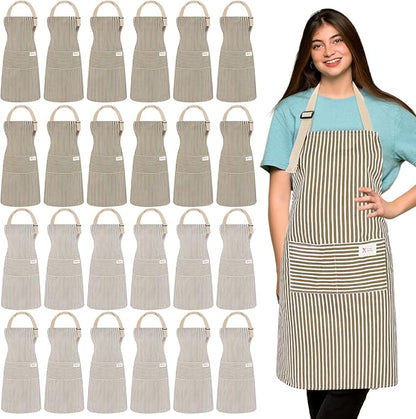 Janmercy 24 Pcs Aprons for Women Men with 2 Pockets Linen Cooking Kitchen Apron Adjustable Bib Chef Apron Bulk Aprons Unisex