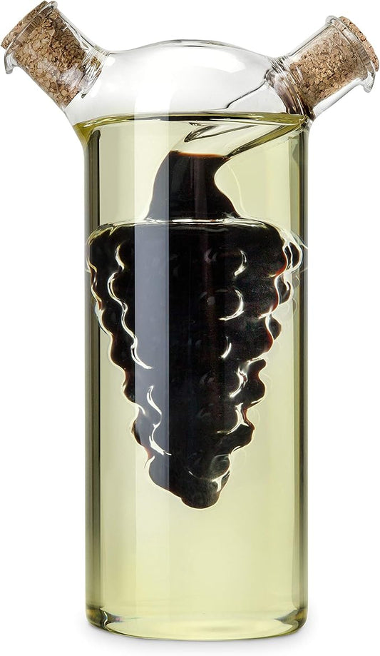 Twine 2-In-1 Oil and Vinegar Cruet Bottle with Cork Stoppers, Olive Oil and Balsamic Vinegar Dispenser, Hand Blown Glass, Pack of 1