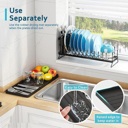 ANTOPY Small Dish Drying Rack - Compact Dish Rack for Kitchen Counter with Silicone Dish Drying Mat, Stainless Steel Dish Drainer for Kitchen Sink Cabinet, Space Saving Plate Rack Cutlery Holder - Image 3