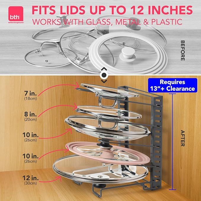 Free-Standing Adjustable Pot Lid Organizer for Cabinet - Kitchen Storage Rack 6 Adjustable Shelves, Pot Lid Holder, Pan and Pot Rack Organizer, Pantry & Inside Cabinet Organizer (13” Clearance) - Image 4