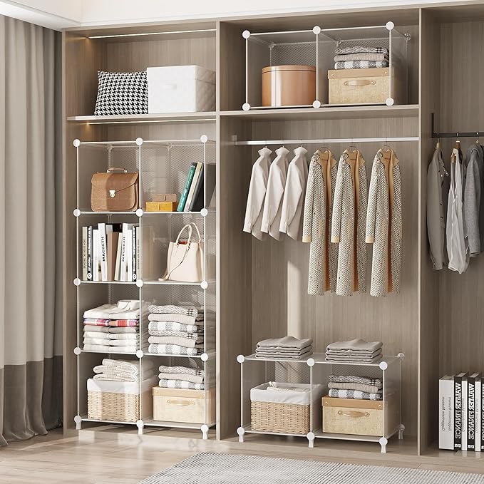 AWTATOS Cube Storage Organizer, Closet Organizers and Storage, 12 Cube Shelves Bookshelf, DIY Stackable Plastic Clothes Organizer Shelving for Bedroom, Home, Transparent Twill - Image 5