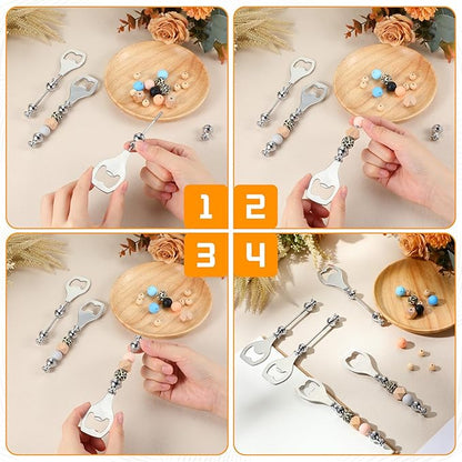 FoldTier 6 Pcs Beadable Beer Opener Reusable Bottle Opener Decorative for Bartenders DIY for Summer Birthday Wedding Christmas Party Favor (Silver)