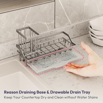SWTYMIKI Sink Caddy Sponge Holder - Kitchen Sink Organizer with High Brush Holder for Countertop to Hold Dish Soaps and Sponges, Stainless Steel, Sand Nickel - Image 5