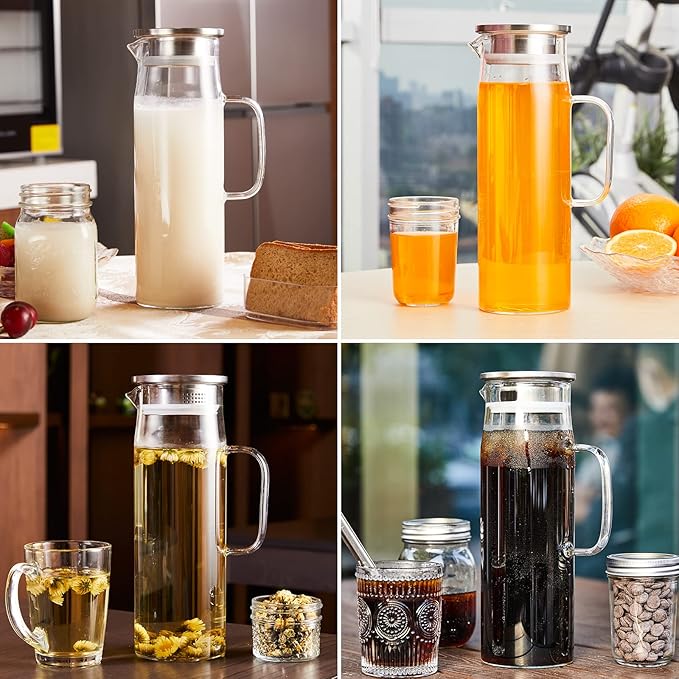 Yirilan Glass Pitcher, 1.5liter Glass Pitcher With Lid, Carafes and Pitchers, Iced Tea Pitcher, Water Carafe With Handle, Heat Resistant Borosilicate Glass Jug, Beverage Pitcher, Tea Jug With Brush - Image 6