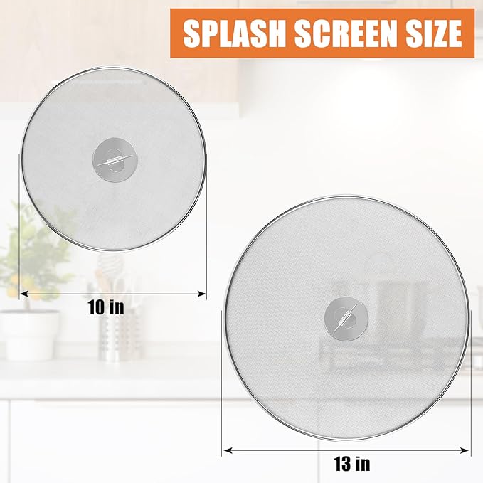 2-Pack Splatter Screens for Frying Pan - Stainless Steel Grease Splatter Guard with Foldable Knob, Ultra-Fine Mesh, Rust-Free (10" & 13") - No Oil Mess, No Burns,Ultra Fine Mesh - Image 2