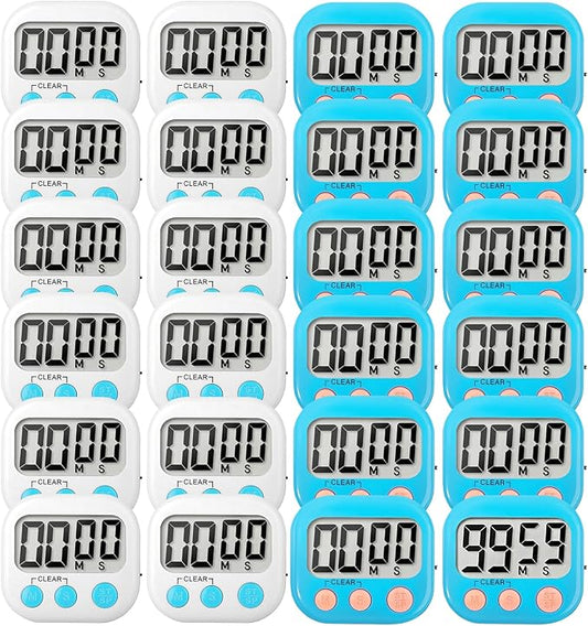 24 Pack Digital Kitchen Timer Small Classroom Timers for Kids Teachers (Blue&White) by VOULOIR