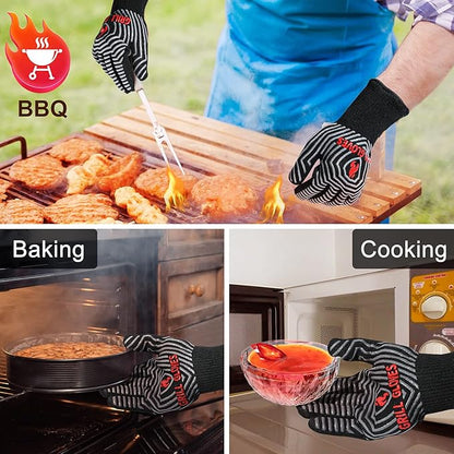 QUWIN BBQ Gloves, Oven Gloves 1472℉ Extreme Heat Resistant, Grilling Gloves Silicone Non-Slip Oven Mitts, Kitchen Gloves for BBQ, Grilling, Cooking, Baking-1 Pair… (Black, One Size(Long Cuff)) - Image 5