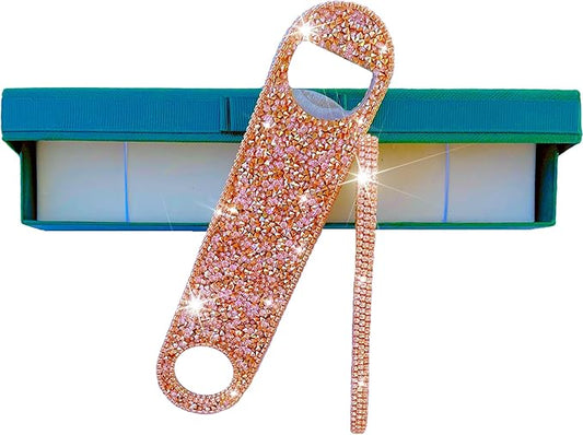 Rose Gold Beer Bottle Opener Diamond Bling Beer Bottle Opener - Sparkling Crystal Pink Opener for Women, for Home, Party, Wedding - 2Pcs, Handmade Set