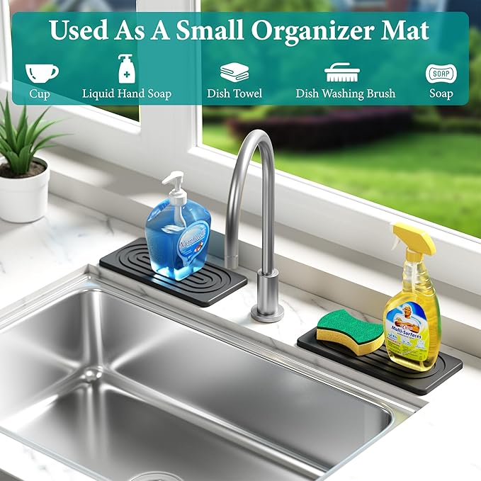 Water Absorbing Stone Tray, Quick Drying Diatomite Bathroom Tray Countertop, Stone Drying Mat for Kitchen Counter, Soap Dish Dispenser Vanity Organizer, Dark Grey-A-8.3" x 4" - Image 6