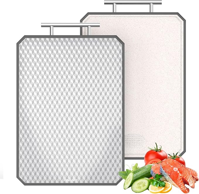 Cutting Board for Kitchen, Non Toxic Titanium Cutting Board, Double-Sided Metal Chopping Board with Juice Groove, Cutting Boards for Meat, Vegetables and Fruits, Dishwasher Safe Large 16”×11” by GreatMirrorTalksItself