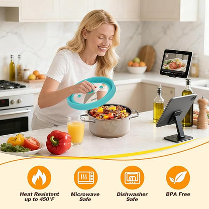 Microwave Splatter cover, Glass Microwave Cover for Food, Guard Lid with Collapsible Silicone for 6-8 inch Plates & Bowls, Dishwasher Safe, Heat Resistant, BPA-Free, 9 inch Blue