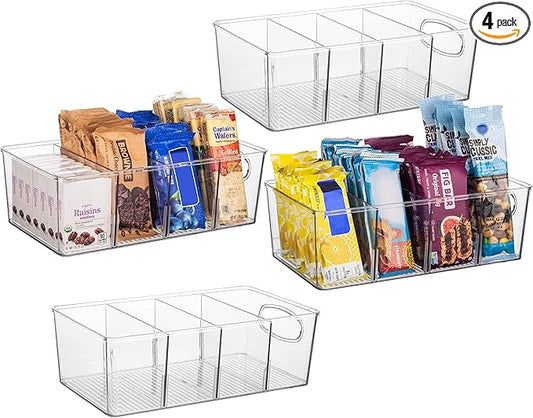 ClearSpace Plastic Pantry Bins with Removable Dividers - Kitchen Storage and Organization (4 Pack) by ClearSpace