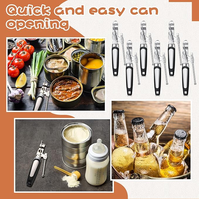Gisafai 20 Pcs Can Opener Manual Bulk Smooth Edge with Sharp Blade and Soft Non Slip Grip Handle Heavy Duty Handheld Safety Can Opener, Black and Silver - Image 3