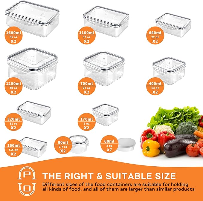 54 PCS Food Storage Containers with Lids Airtight (27 Lids &27 Containers) Leakproof Meal-Prep Kitchen Organization,Reusable Containers for Food Plastic Microwave/Dishwasher Safe with Labels & Pen - Image 2