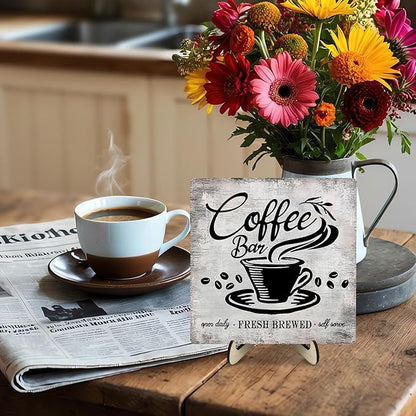 Vintage Coffee Bar Sign Plaque for Coffee Station,Funny Jave Desk Decor for Home or Office,Cafe Shop (Gray, 5.9x5.9inches) - Image 6