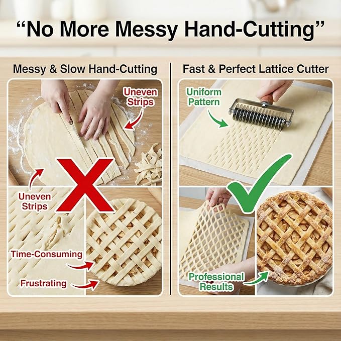 Lattice Pastry Cutter, Professional Lattice Roller for Pie & Beef Wellington, Sharp Multi-Blade Dough Cutter for Even Decorative Crusts, Easy-Clean Baking Gift for Home Bakers - Image 6