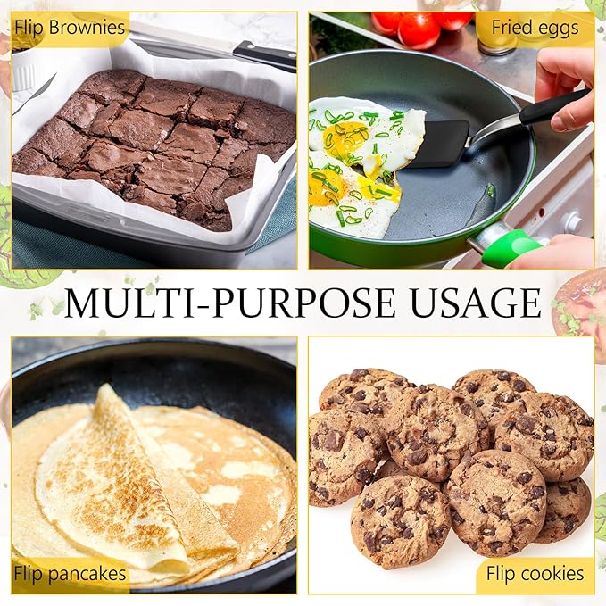 Silicone Cookie Spatula Turner 2 Pack Mini Brownie Spatula Flexible Kitchen Small Silicone Turner for Nonstick Cookware Heat Resistant No Scratch Flipper for Egg Pancake(Black, Grey) - Image 6