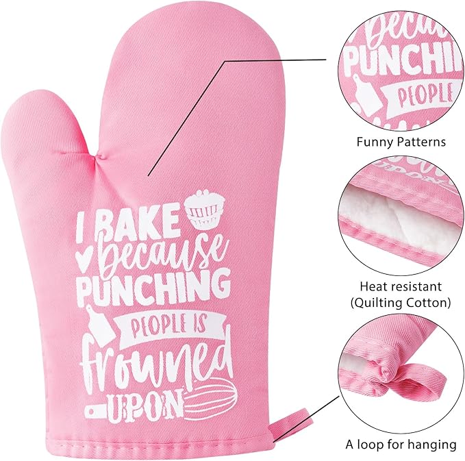 GROBRO7 6Pcs Cotton Oven Mitts Pot Holders Funny Women Resistant Hot Pads Machine Washable Microwave Gloves with Hanging Loop Pocket Potholder for Kitchen Baking Cooking GrillingPink - Image 3