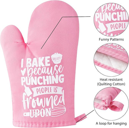 GROBRO7 6Pcs Cotton Oven Mitts Pot Holders Funny Women Resistant Hot Pads Machine Washable Microwave Gloves with Hanging Loop Pocket Potholder for Kitchen Baking Cooking GrillingPink - Image 3