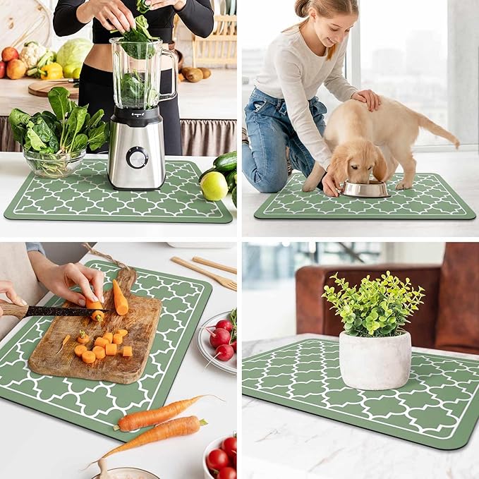 WISELIFE Dish Drying Mat Super Absorbent Drying Mat Large Dish Drying Mats for Kitchen Counter Easy Clean Dish Mat Kitchen Drying Mat16"x 24" Stylish Green - Image 6