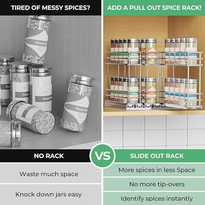 Mystozer Pull Out Spice Rack Organizer for Cabinet, Slide Out Spice Racks, Easy to Install Spice Cabinet Organizers, 7.4" Wx10.43 Dx8.26 H, 3 Drawers 2 Tiers(Silver) - Image 6