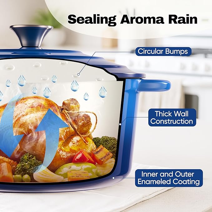 4.5 Quart Dutch Oven Pot with Lid, Non Stick Enameled Cast Iron Dutch Oven for Bread Baking, Heavy-Duty, Oven Safe Ceramic Cookware Up to 500°F for Baking, Braising, Stews, Roasting, Blue - Image 6