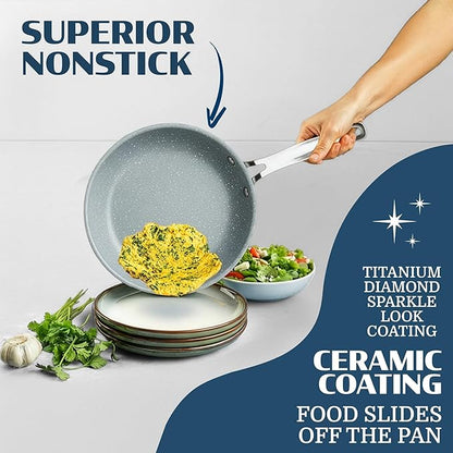 Granitestone Ceraluxe 20 Pc Ceramic Cookware Set Nonstick, Complete Pots and Pans Set Non Stick with 5 Pc Bakeware Set, Deep Frying Pan Set, & Steamer, Non Toxic PFOA Free, Oven & Dishwasher Safe - Image 5