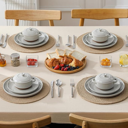 MALACASA Mini Cocotte Set - 12 OZ Ramekins with Lids and Handles, Small Casserole Dishes for Oven, Ceramic Small Baking Dish Set of 4, Microwave & Dishwasher Safe, Khaki Grey, Series TARA - Image 8