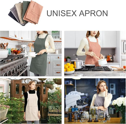 ELEZAY Aprons for Women with Pockets Plus Size Comfort Cross Back No Tie Cotton Linen Apron Pinafore