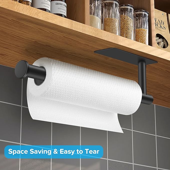 2nd Gen Paper Towel Holder Under Cabinet No Drilling, [More Sturdy] Self Adhesive or Drilling Paper Towel Holder Wall Mount for Kitchen, RV, [Fit Mega Paper Towel Roll] SUS304 Stainless Steel - Image 3