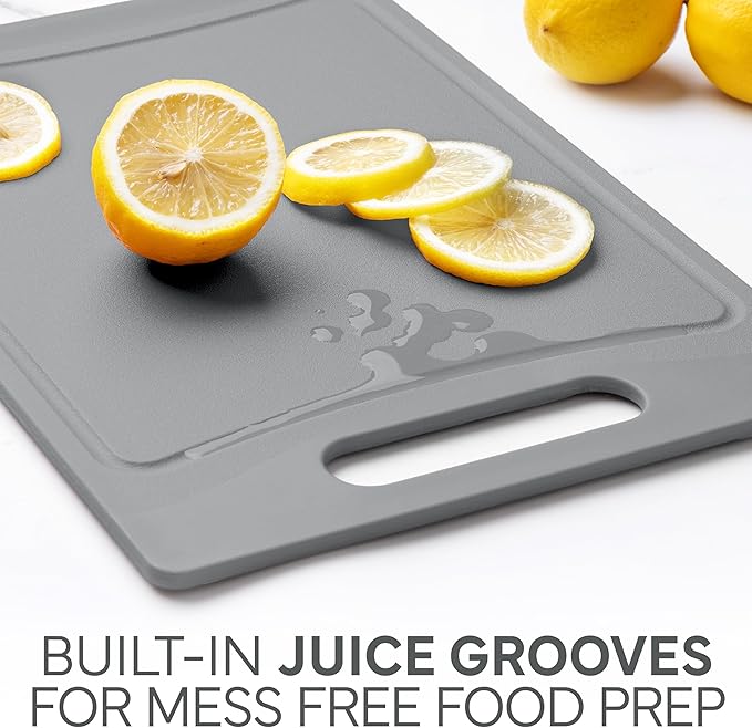 COOK WITH COLOR Non-Slip Cutting Board Set – Kitchen Essentials with Easy Grip Handle for Meat, Veggies, and Fruits, 3 Cutting Boards, Gray - Image 5