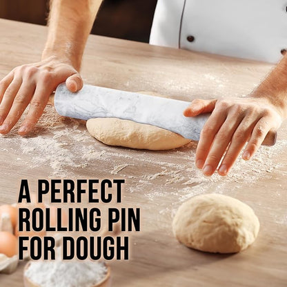 Zulay Kitchen 17-Inch Marble Rolling Pin With Stand - Polished Marble Rolling Pins For Baking With Long Beechwood Handle - Non-stick Roller Pin For Baking Pastries, Bread & Pizza - Image 2