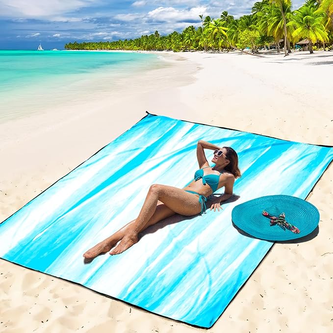 WIWIGO Beach Blanket Waterproof Sandproof Beach Mat 79" X 83"/10'x9'for 2-8 Adults Quick Drying Outdoor Picnic Mat Beach Accessories for Travel, Camping, Hiking - Image 6