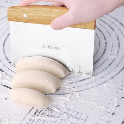 Asdirne Dough Cutter, Dough Scraper with Wooden Handle and Food Grade Stainless Steel Blade, Pastry Scraper, 15CM, 2Pcs