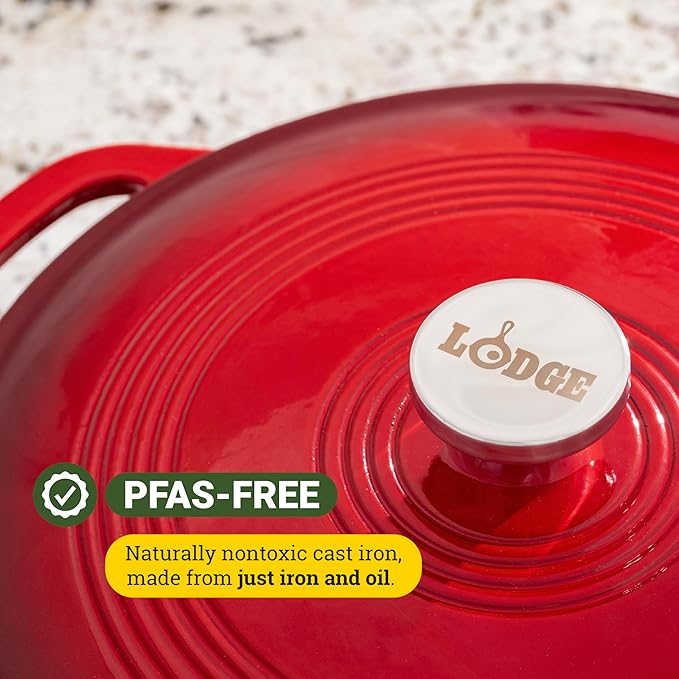 Lodge Essential Enamel Braiser - Refrigerator- & Oven-Safe up to 500° F - Heat-Retaining, Induction-Safe & PFAS-Free Enamel Cookware - 3.5 Quart, Island Spice Red - Image 4