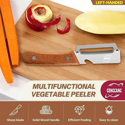 Multi-Functional Vegetable Peeler – Comfortable Wooden Handle with Sharp Stainless Steel Blade, Built-in Bottle Opener - Perfect Kitchen Peeler For Veggie, Fruit, Potato, Carrot, Apple - Image 2