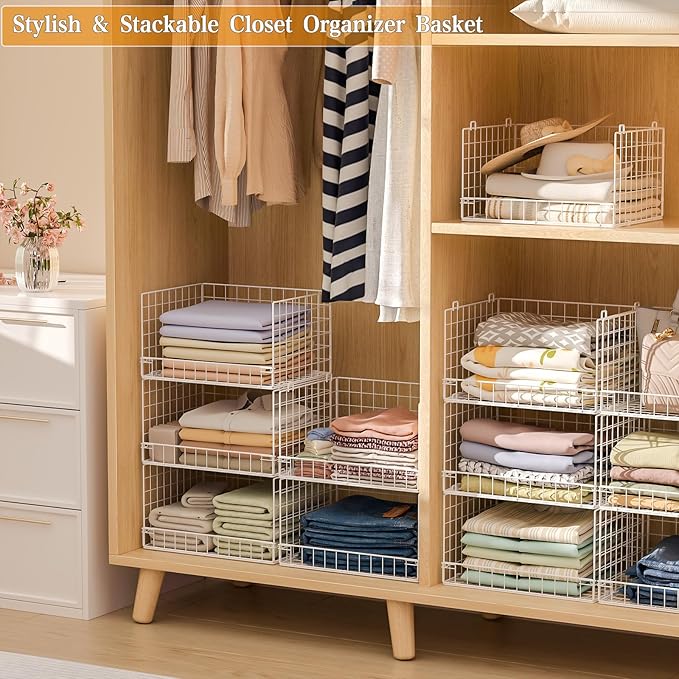 Yociyoga Closet Organizers and Storage Basket- 3-Tier Stackable Storage Bins, Foldable Closet Shelf Organizer Basket, Stackable Clothes Organizers Shelves for Home Organizer System(Patent 30022416) - Image 7