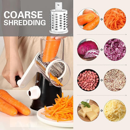 Cambom Rotary Cheese Grater Hand Crank Cheese Shredder for Fresh Cheese, Vegetable, Nuts,Non-slip Suction Base, Three Blades, Black - Image 2